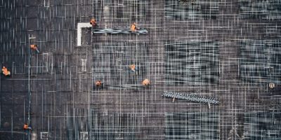 Construction workers at work from a birds eye viewpoint